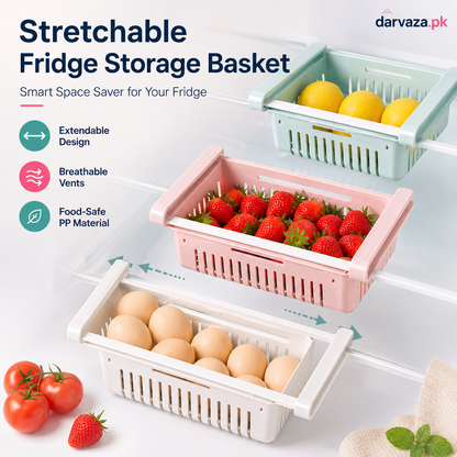 Buy 1 Get 1 Free – Adjustable Stretchable Fridge Storage Basket Racks Pack of 2
