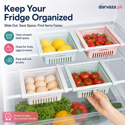 Buy 1 Get 1 Free – Adjustable Stretchable Fridge Storage Basket Racks Pack of 2