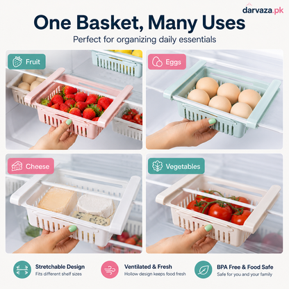 Buy 1 Get 1 Free – Adjustable Stretchable Fridge Storage Basket Racks Pack of 2