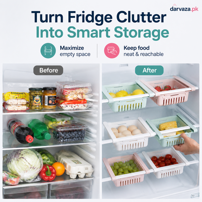 Buy 1 Get 1 Free – Adjustable Stretchable Fridge Storage Basket Racks Pack of 2