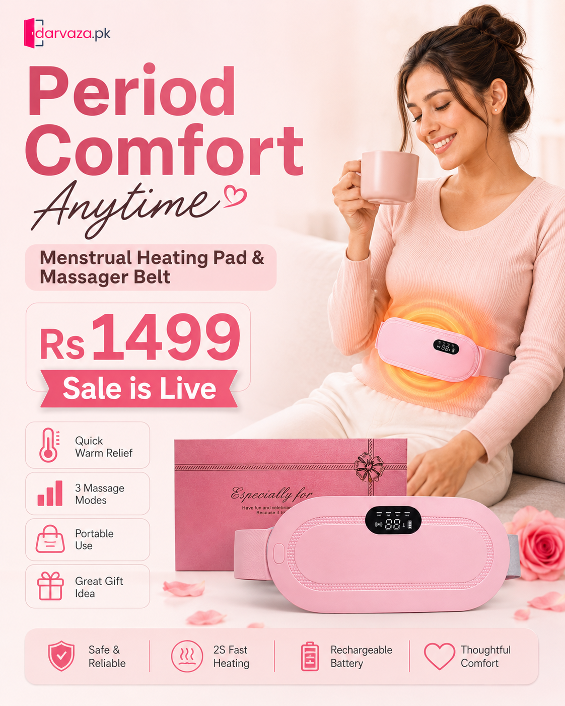 Portable Menstrual Heating Pad and Massager Belt