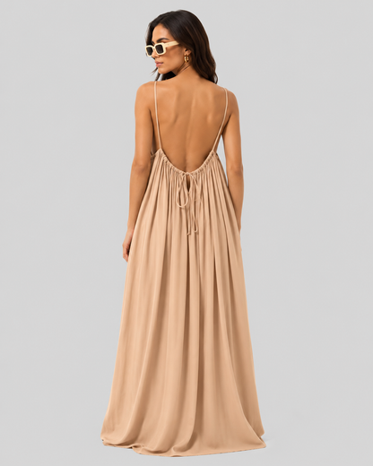 Skin Backless Cami Gathered Maxi Dress with Back Flow