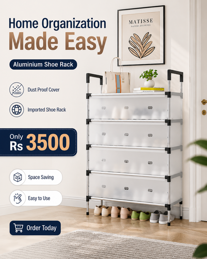 Aluminium Shoe Rack with Dust Proof Cover