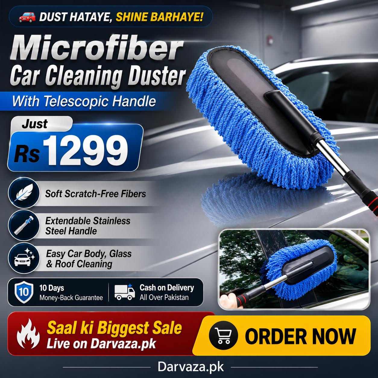 Microfiber Car Cleaning Duster with Telescopic Handle