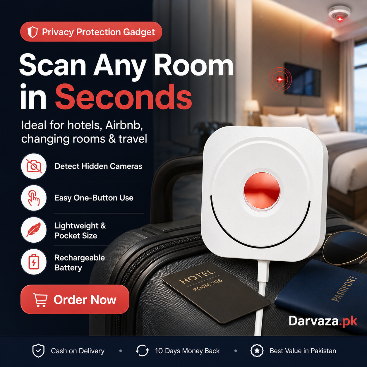 Portable Anti Camera Detector – USB Rechargeable Privacy Protection Device | Hidden Camera Finder for Hotels & Travel