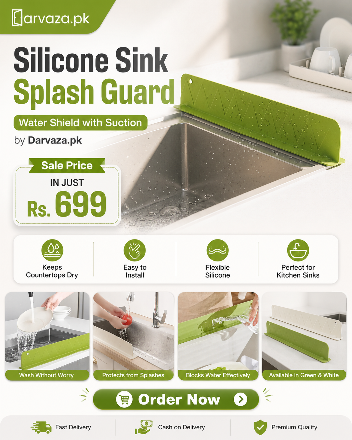 Silicone Sink Splash Guard and Water Sheild with Suction