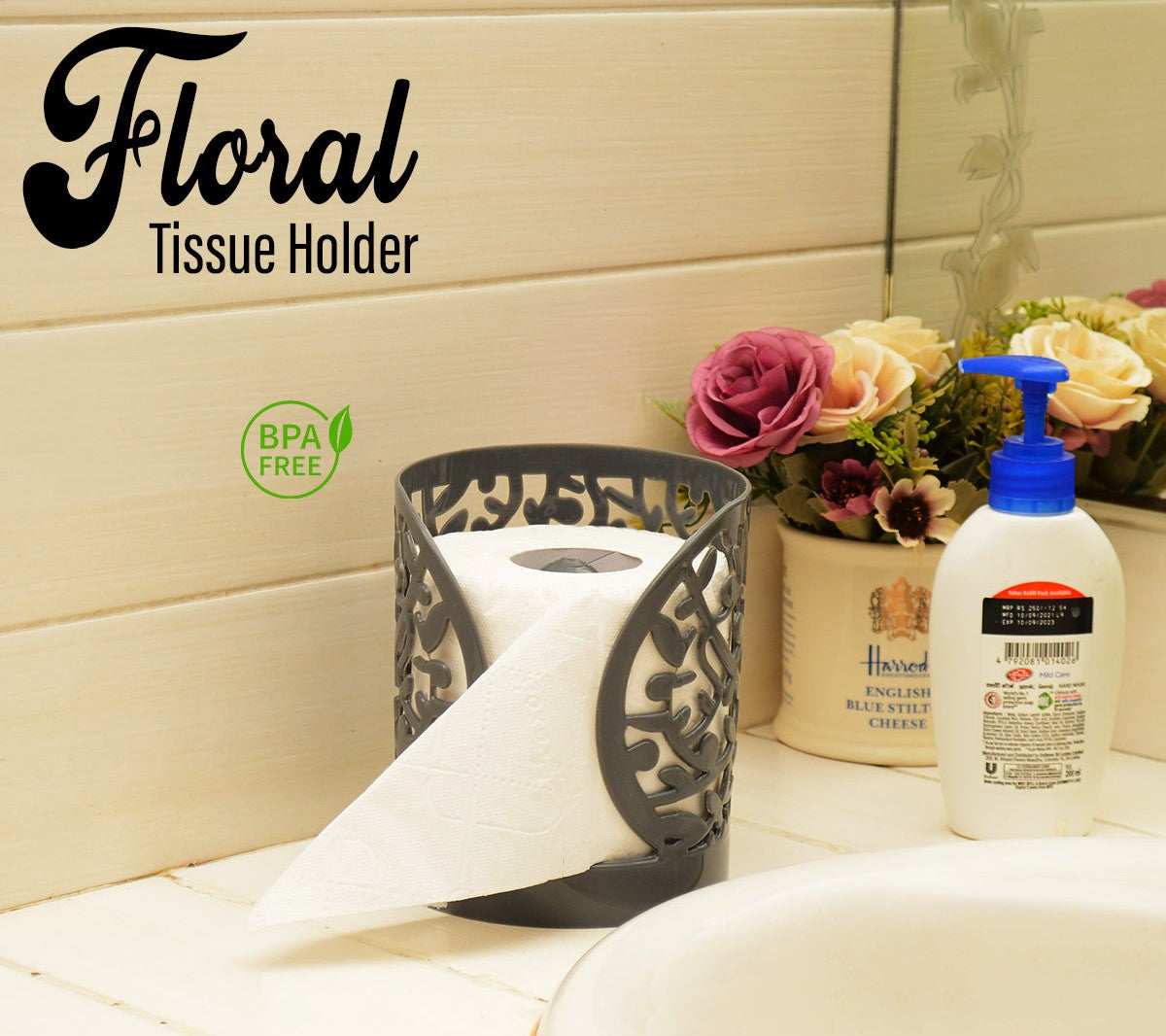 (Pack of 2) Plastic Flower Design Tissue Roll Paper Holder For Home and Outdoor Use