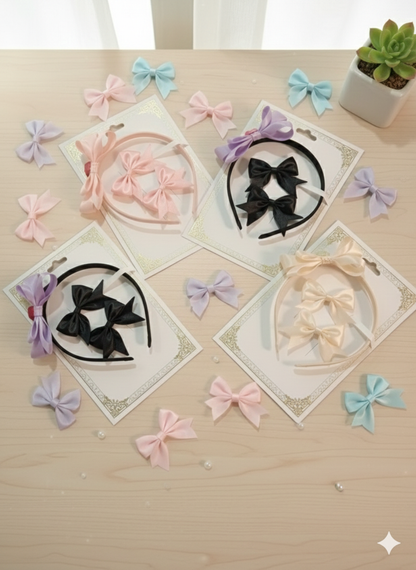Pack Of 2 - Fashion Double Bowknot Headband Solid Color Hair Bands Accessories Solid Color Headband