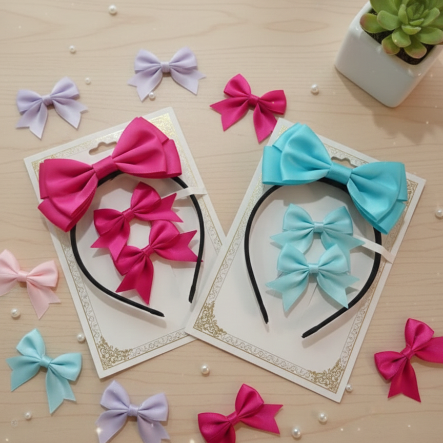 Pack Of 2 - Fashion Double Bowknot Headband Solid Color Hair Bands Accessories Solid Color Headband