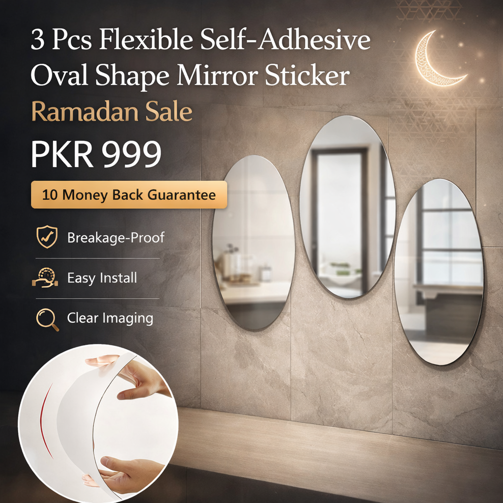 Pack of 3 Flexible Self-Adhesive Oval Shape Mirror Stickers (3 Pcs)