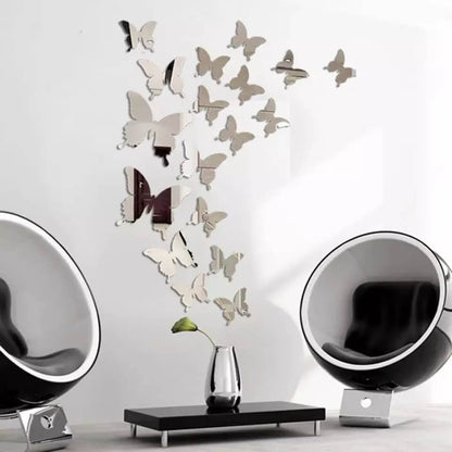 3D Acrylic Mirror Butterflies Self Adhesive Wall Art Decals Stickers Set For Home Decoration