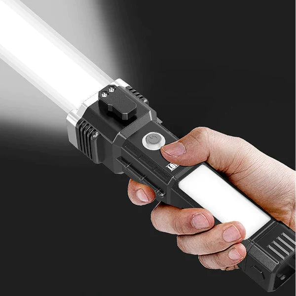 Side Flood Light Rescue Torch with Hammer and Seat Belt Cutter