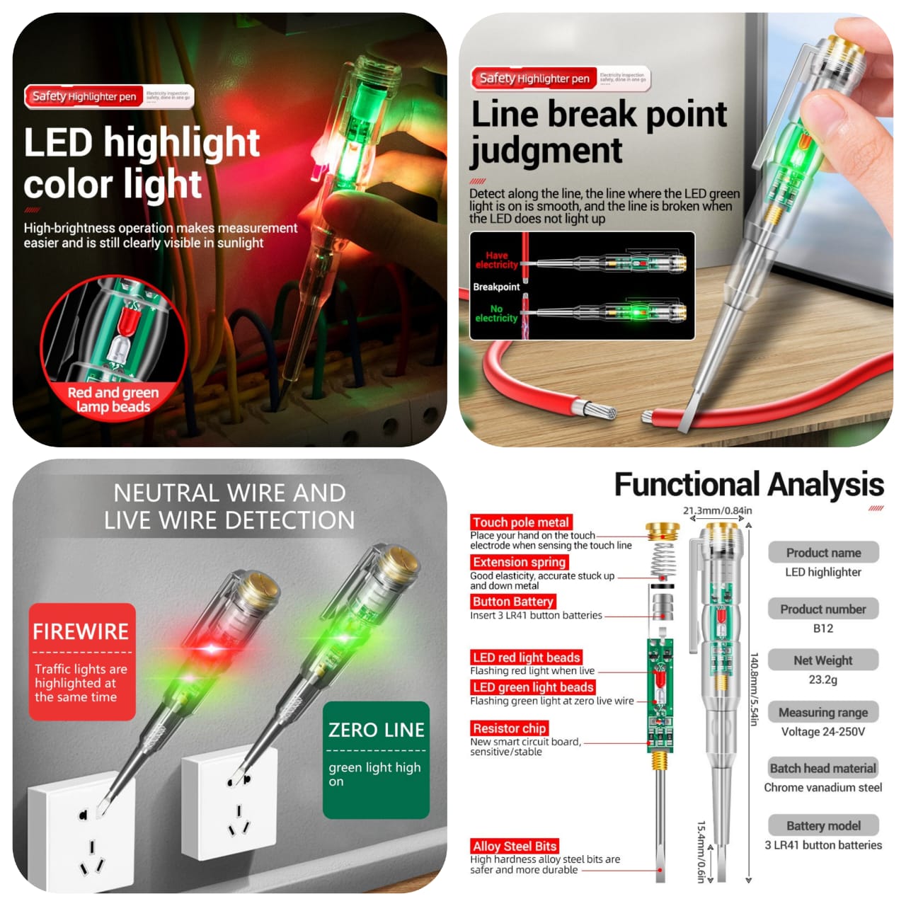 Dual Circuit Electrical Voltage and Current Tester Pen