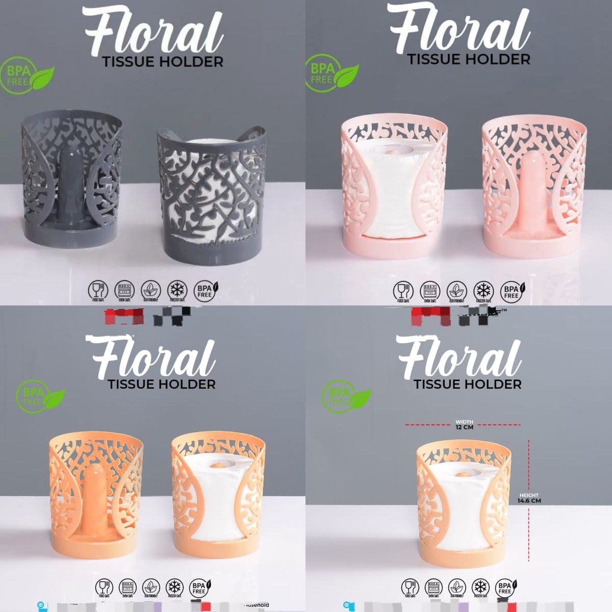 (Pack of 2) Plastic Flower Design Tissue Roll Paper Holder For Home and Outdoor Use