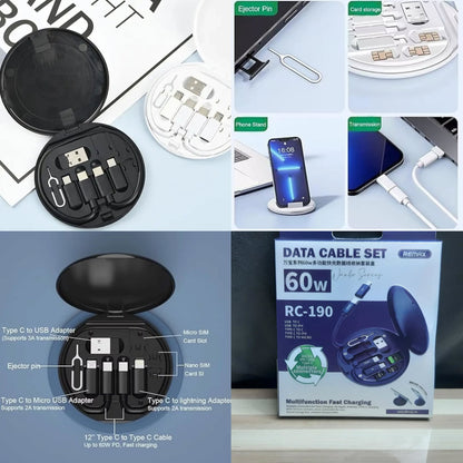 5 in 1 Portable Multifunctional 60W Charging Data Cable Set and Mobile Phone Holder Storage Box For All Devices