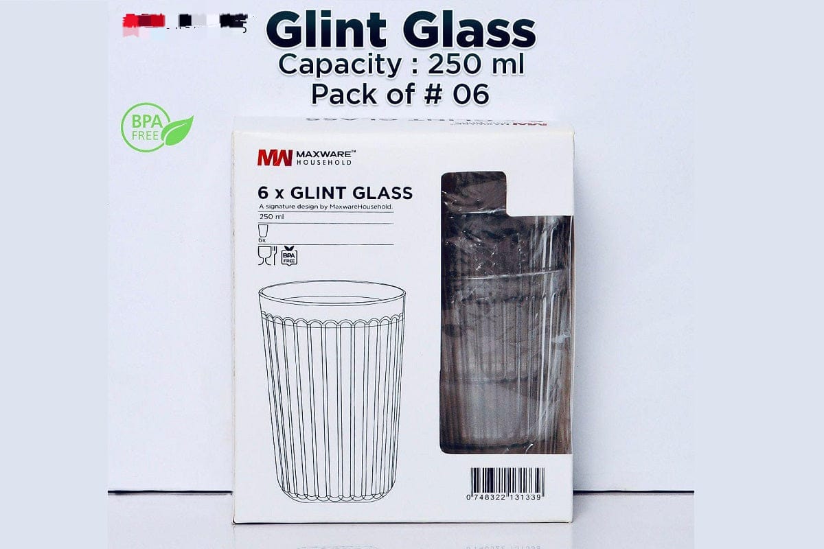Glint Glass – Pack of 6 Clear Drinking Glasses (250ml)
