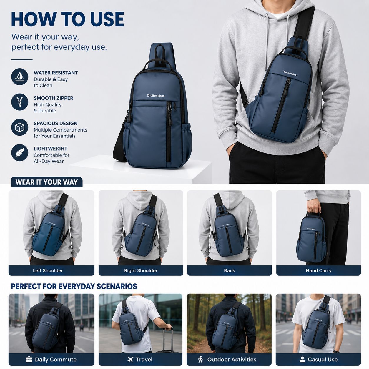 Blue Travel Crossbody Anti-Theft Sling Bag