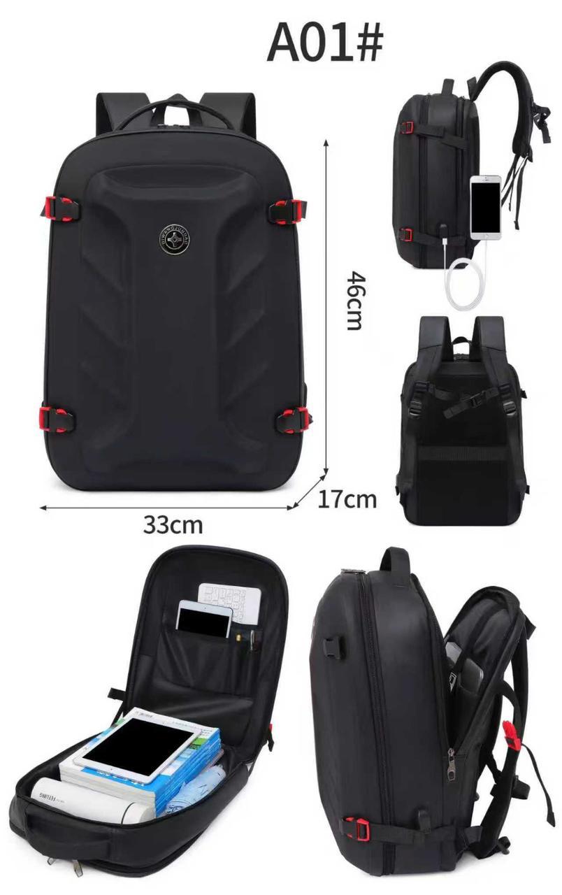 Black with Red Bag Pack with USB Port and Anti-Theft