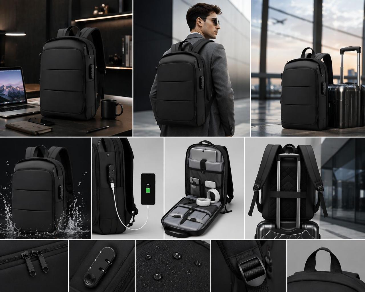 Two Lines Zip Lock Bag Pack with USB Port and Anti-Theft