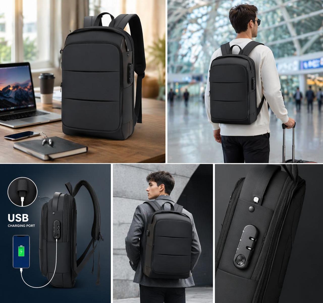 Two Lines Zip Lock Bag Pack with USB Port and Anti-Theft