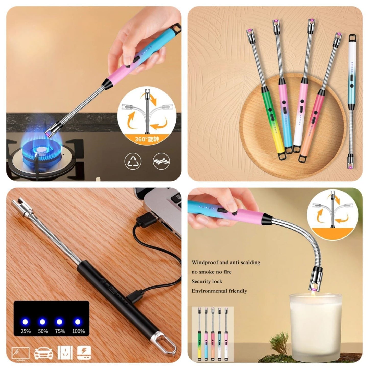Multipurpose Portable Rechargeable Electric Flame-Free Lighter for Everyday Home and Kitchen Outdoor Use