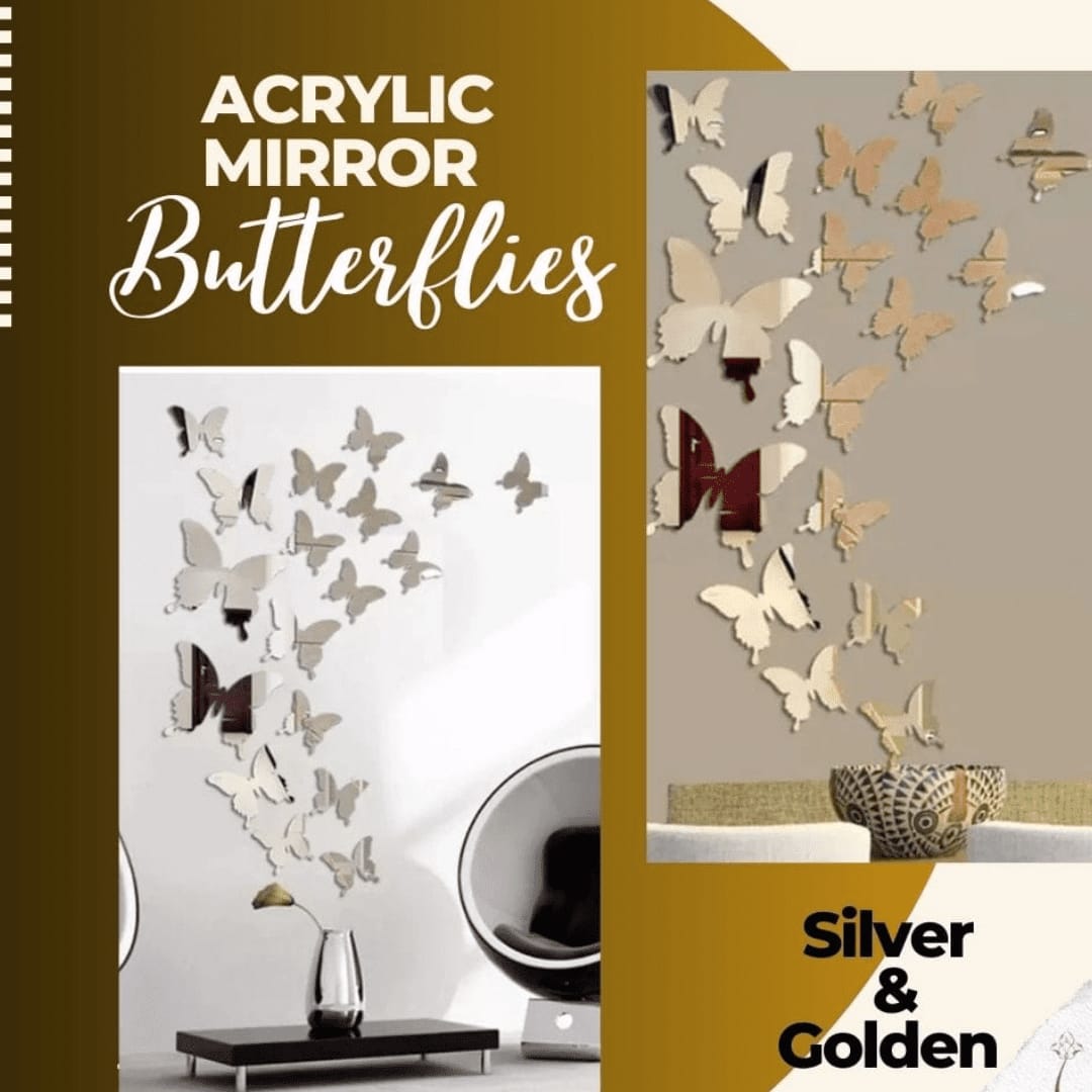3D Acrylic Mirror Butterflies Self Adhesive Wall Art Decals Stickers Set For Home Decoration