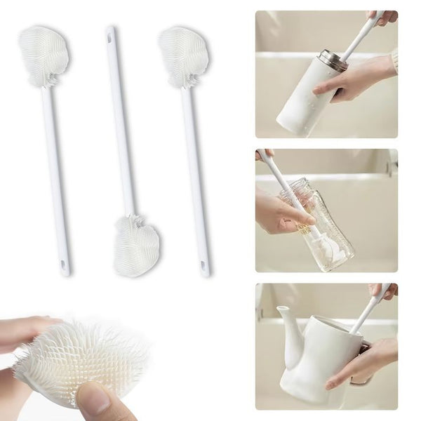 (Pack of 2) Long Handle Silicone Bottle Cup and Jars Cleaning Brush For Home and Outdoor Use