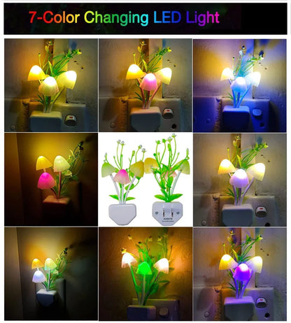 (Pack of 2) Cute Mushroom LED Night Light Dimming Sensor Wall Lamp For Home Decor