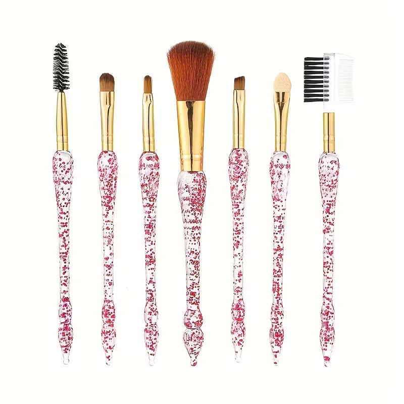 7 Pcs Professional Makeup Brush Set – Soft Bristles Pink Crystal Handle