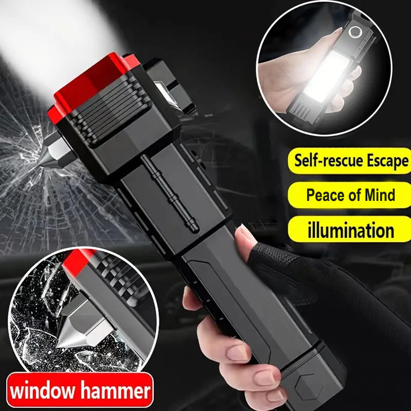 Side Flood Light Rescue Torch with Hammer and Seat Belt Cutter