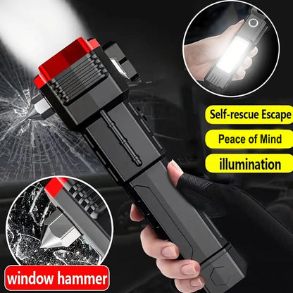 Side Flood Light Rescue Torch with Hammer and Seat Belt Cutter