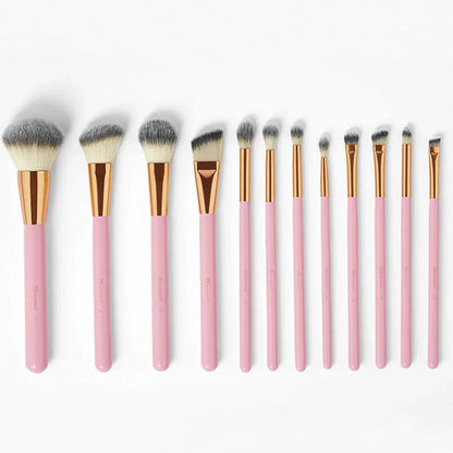 Luxury & Stylish Cosmetics Studded Elegance 12 Pc Brush Set – Premium Makeup Brushes with Holder – Random Colours